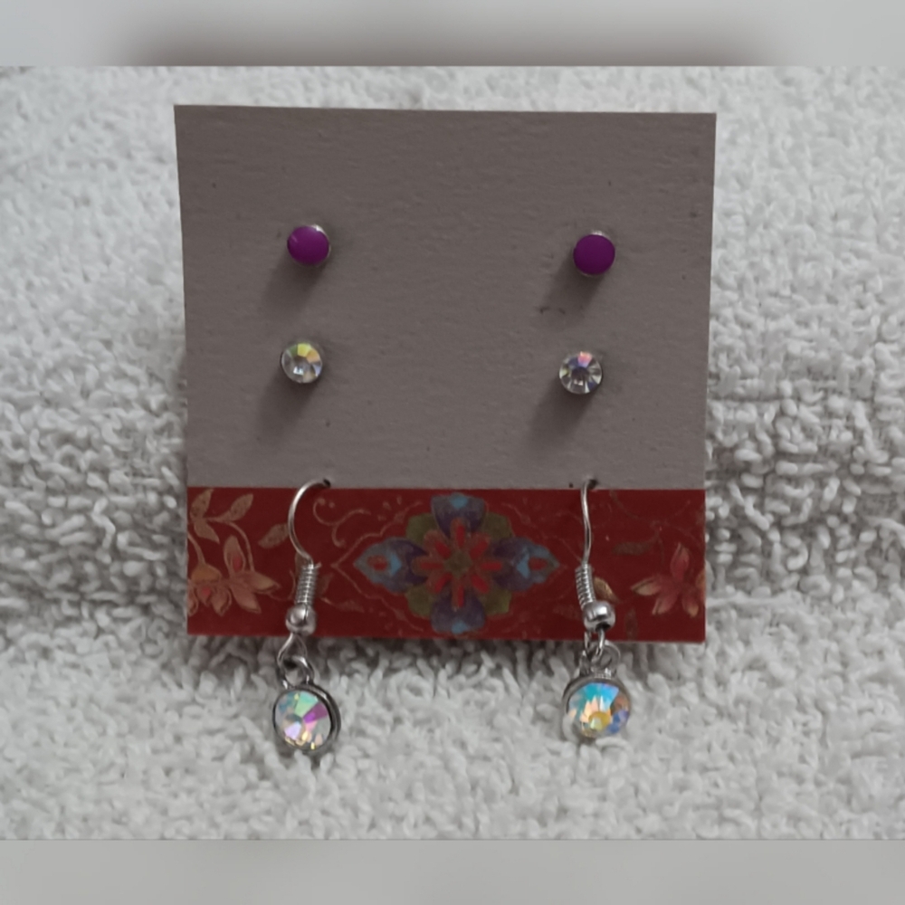 Purple and Iridescent Earring Set